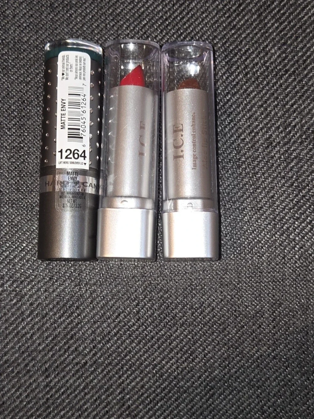 Hard Candy & I.C.E Lipstick Trio in Envy, Apricot, Peach Beige